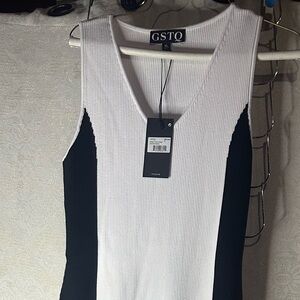 GSTQ Sweater V-Neck Dress B/W Colorblock Women’s Size XL